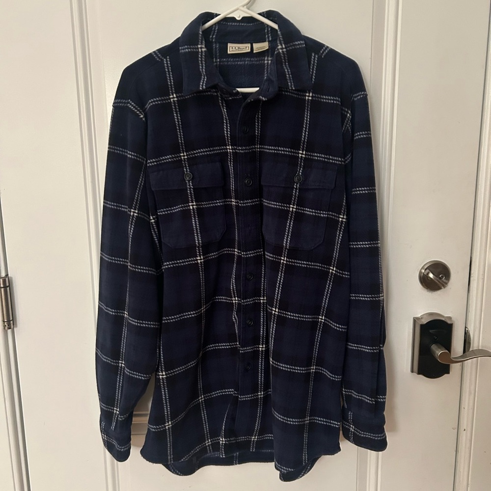 LL Bean Chamois Flannel Long Sleeve Shirt Men's Size Large Blue Plaid Vintage
